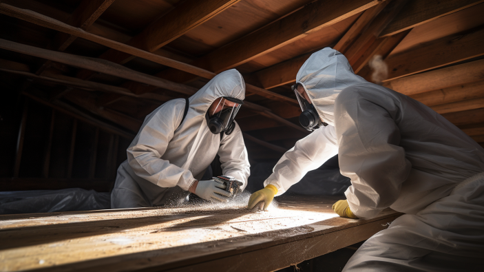 A picture of a professional mold removal team in Wilmington, NC, wearing protective gear and using specialized equipment.